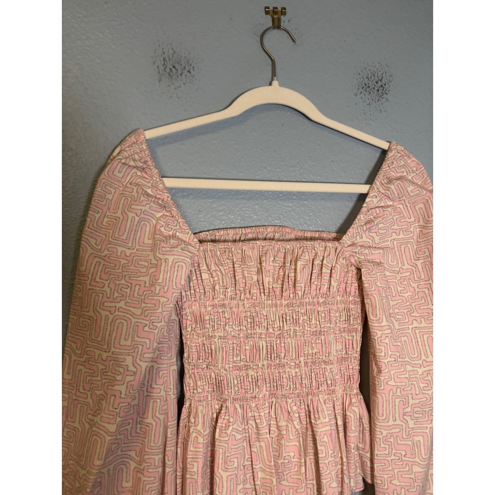 Staud Jules Smocked Long Sleeve Top Pastel Maze Pink Size XS - Picture 7 of 10